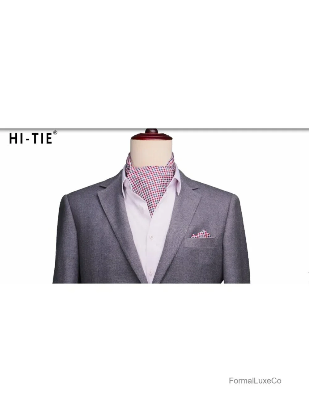 Silk Ascot Tie Set with Pocket Square Cufflinks and Lapel Pin for Wedding